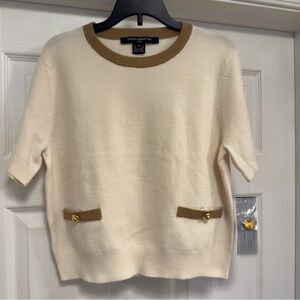 NWTA French Connection Cream Sweater with Tan Trim